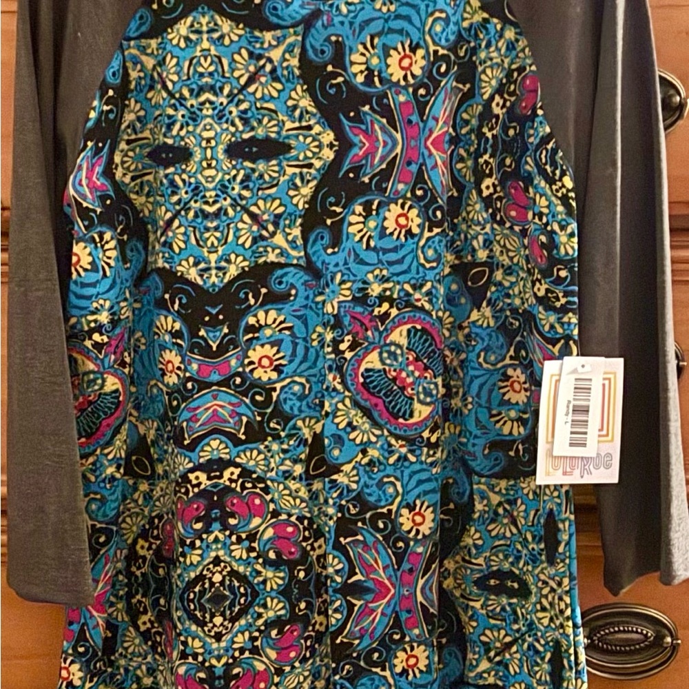 Colorful Patterned Dress with Gray Sleeves